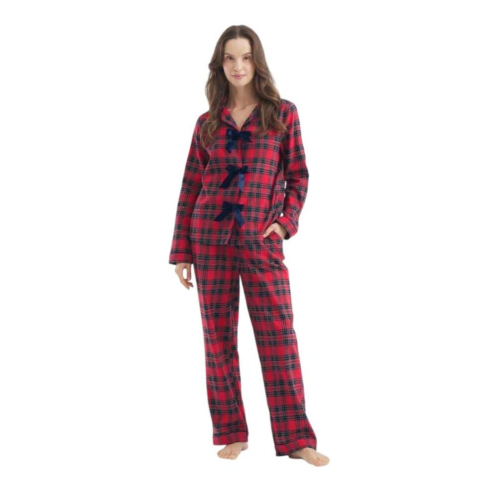 Chelsea Peers Womens/Ladies Plaid Collared Long Pyjama Set / Red/Black
